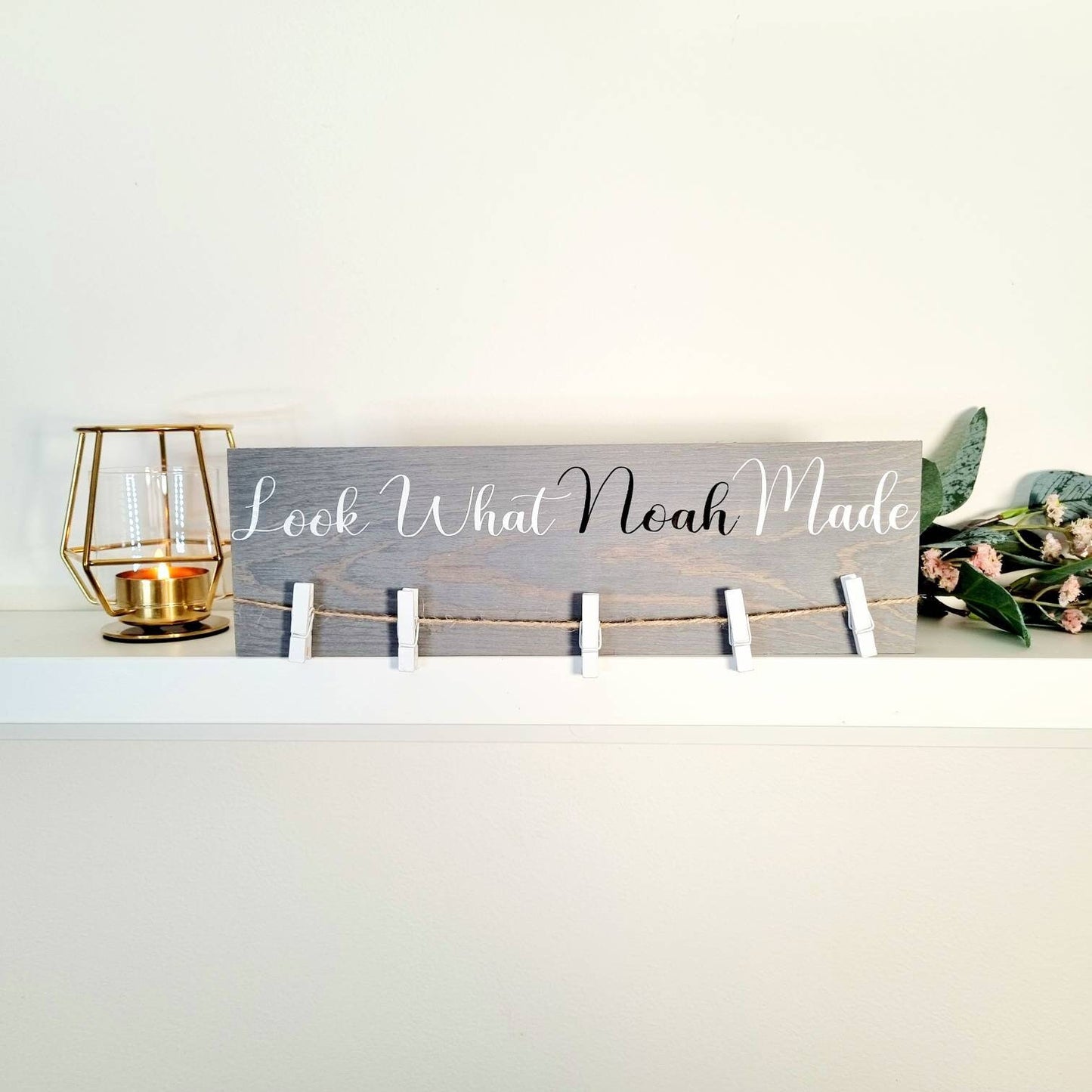 Personalised Look What I Made Children's Art Work Display with Wooden Pegs