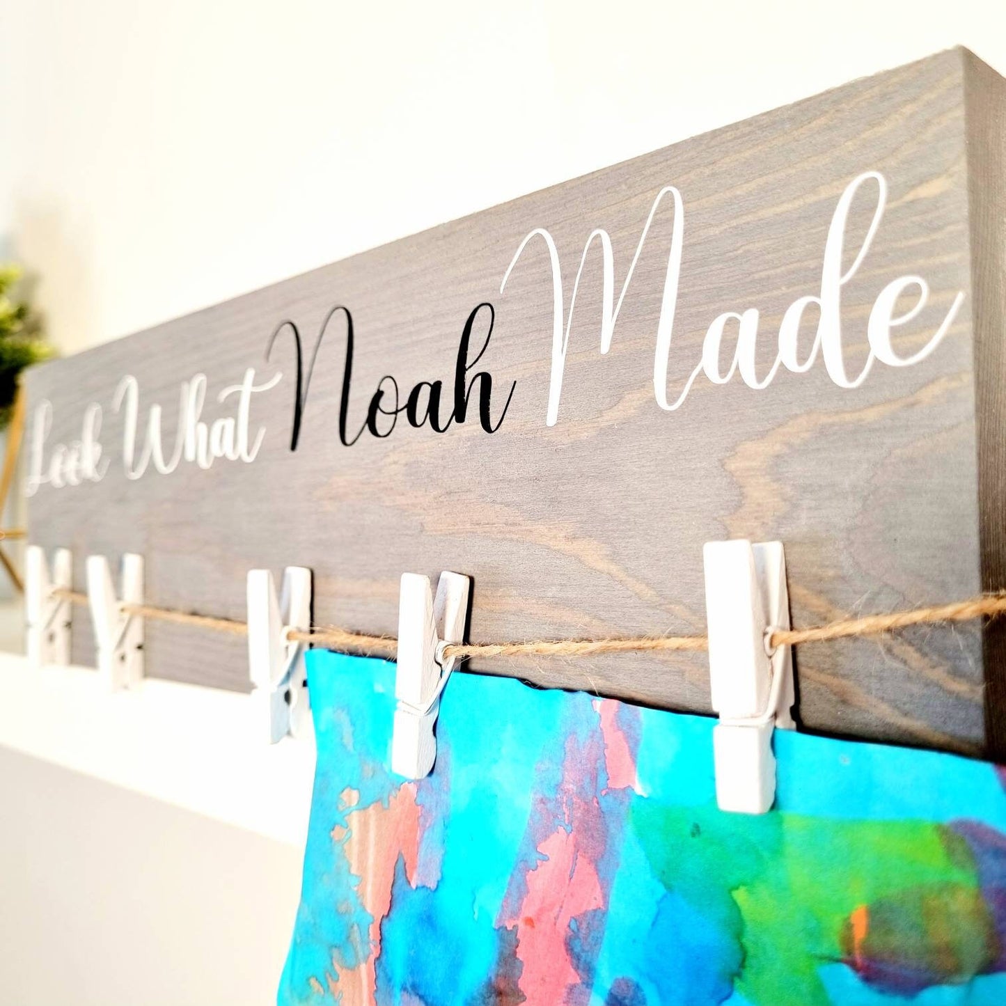 Personalised Look What I Made Children's Art Work Display with Wooden Pegs