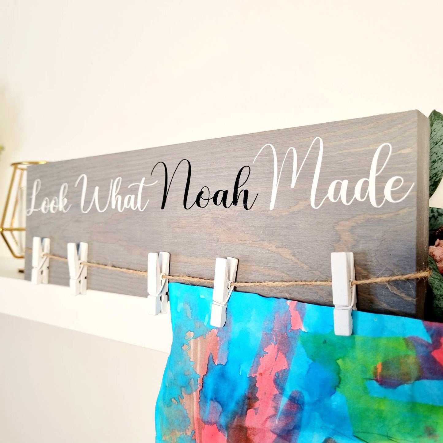 Personalised Look What I Made Children's Art Work Display with Wooden Pegs