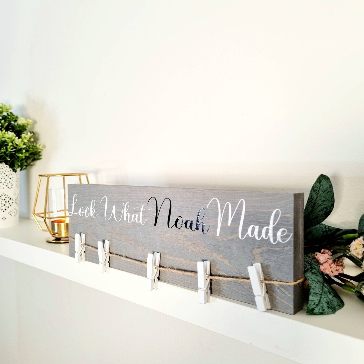 Personalised Look What I Made Children's Art Work Display with Wooden Pegs