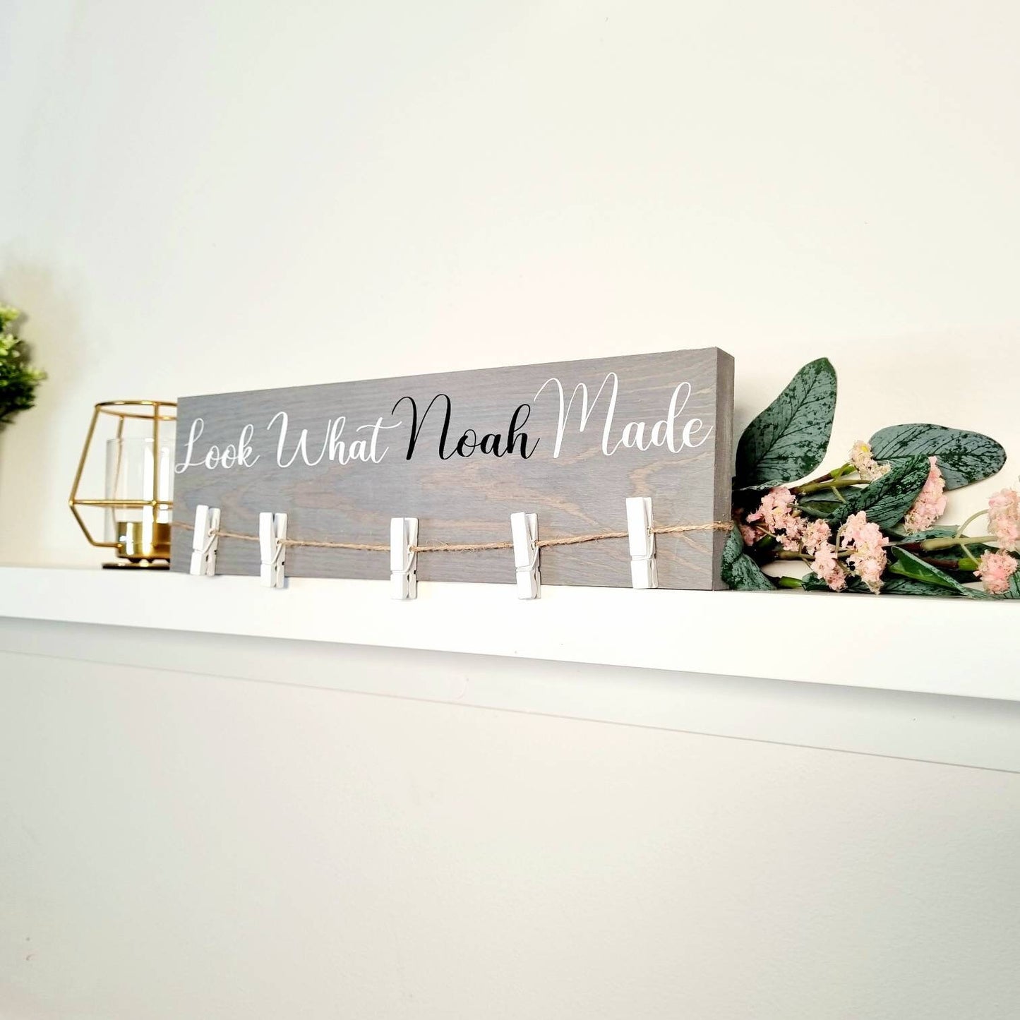 Personalised Look What I Made Children's Art Work Display with Wooden Pegs