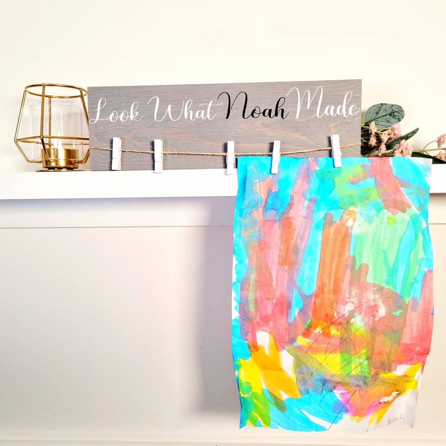 Personalised Look What I Made Children's Art Work Display with Wooden Pegs