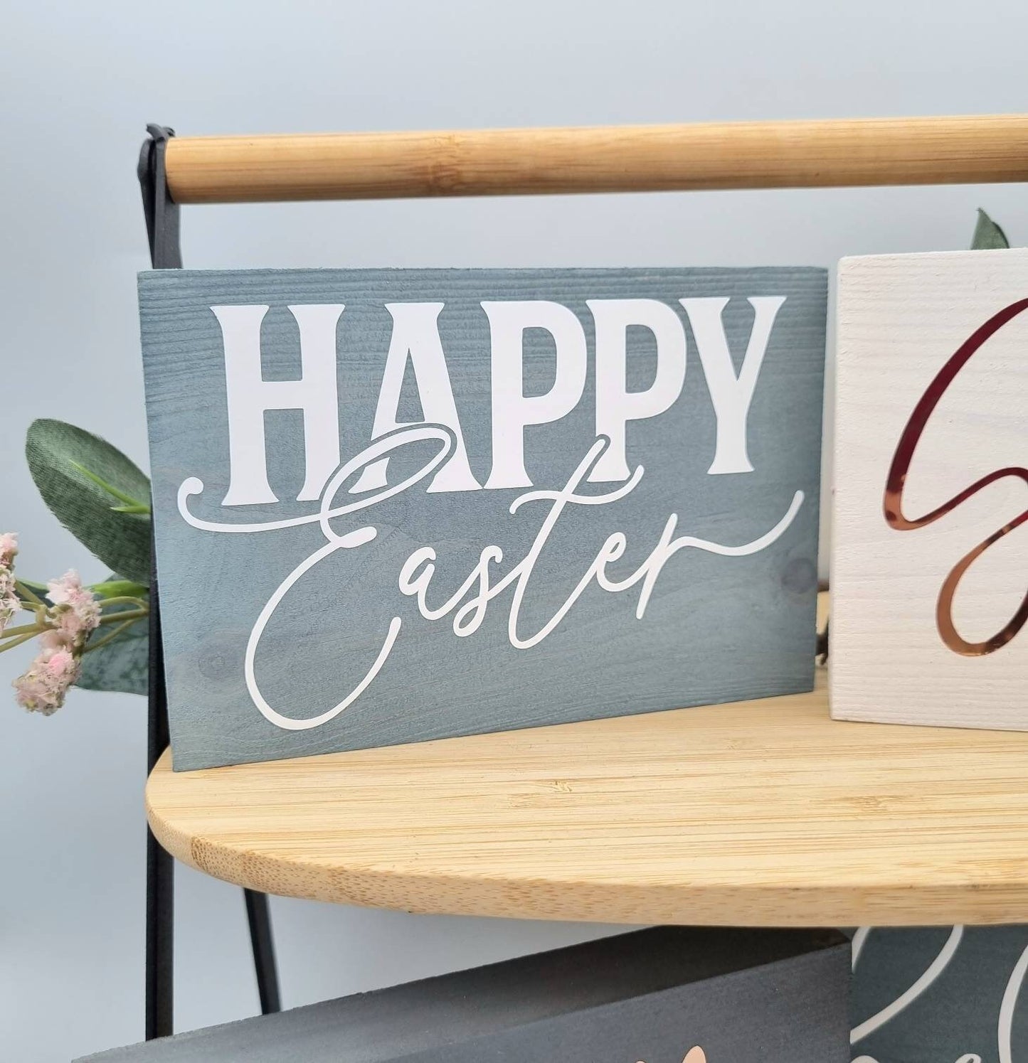 Wooden Spring and Easter tiered tray mini decorative signs