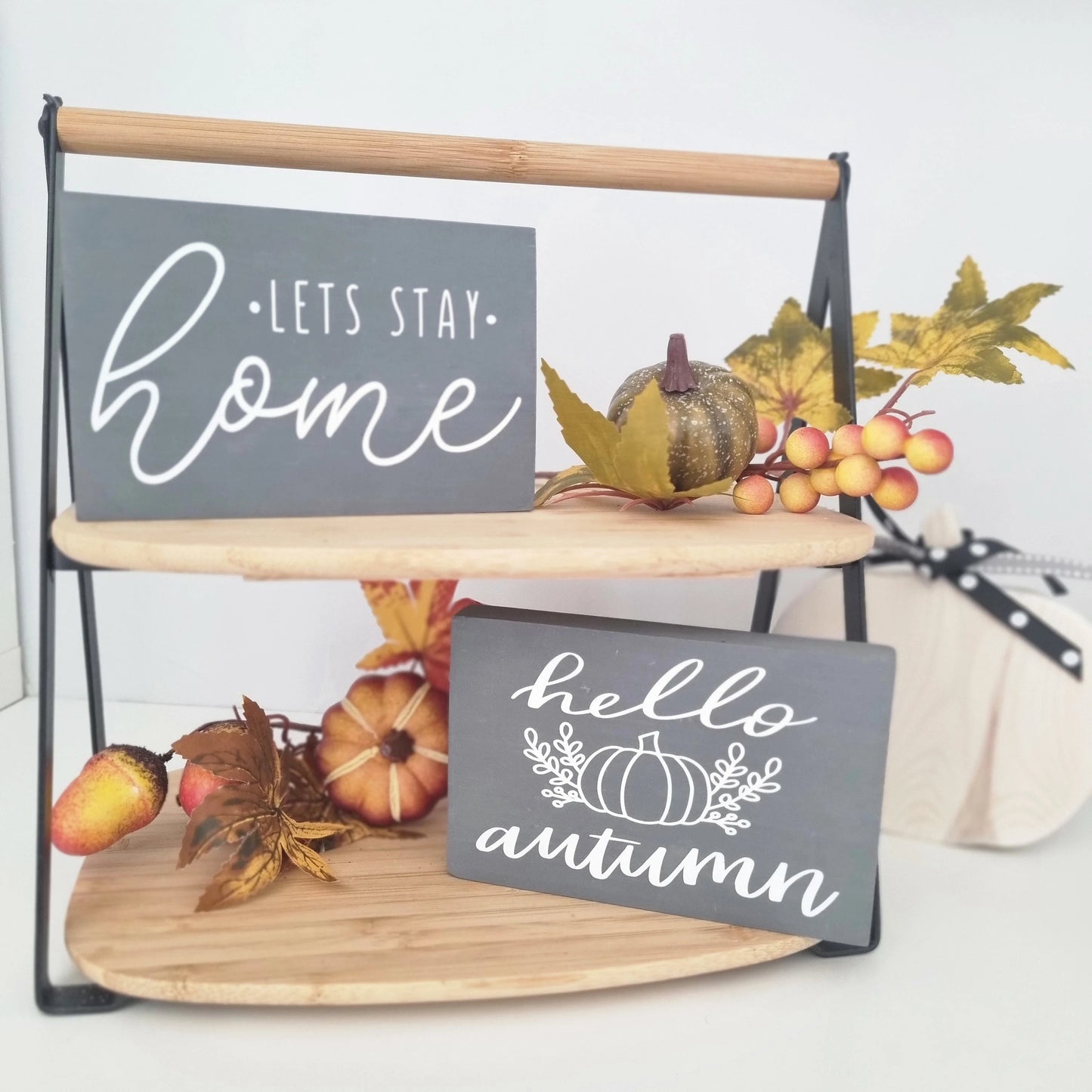 Decorative Autumn Mini Wooden Sign for Tiered Tray Decor