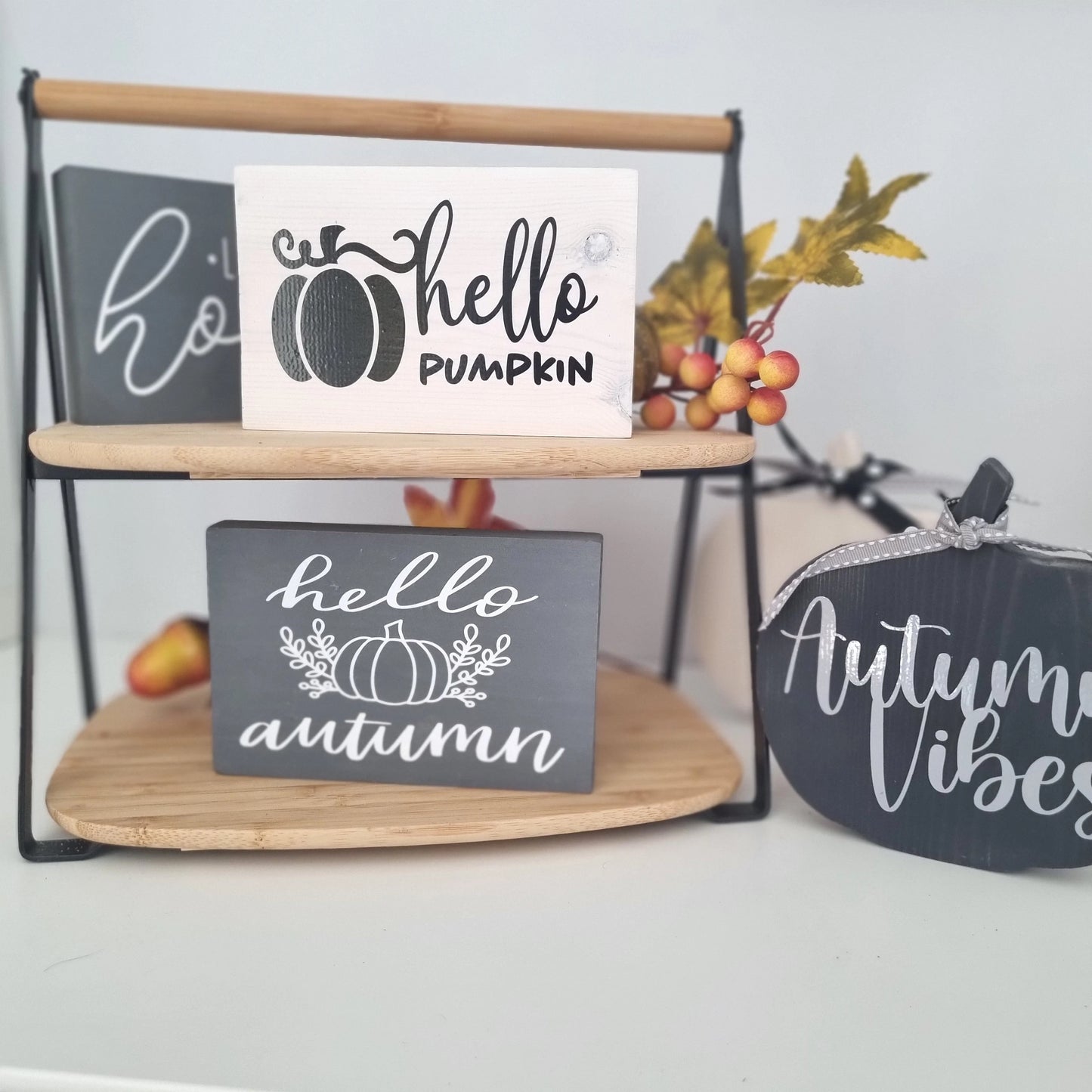 Decorative Autumn Mini Wooden Sign for Tiered Tray Decor