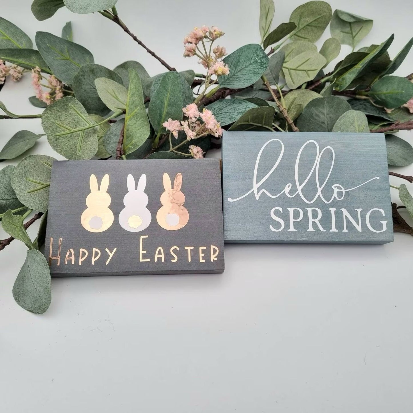 Wooden Spring and Easter tiered tray mini decorative signs