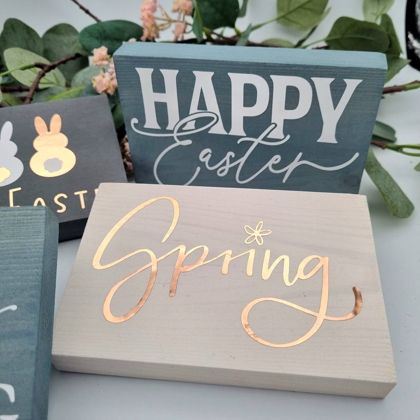Wooden Spring and Easter tiered tray mini decorative signs