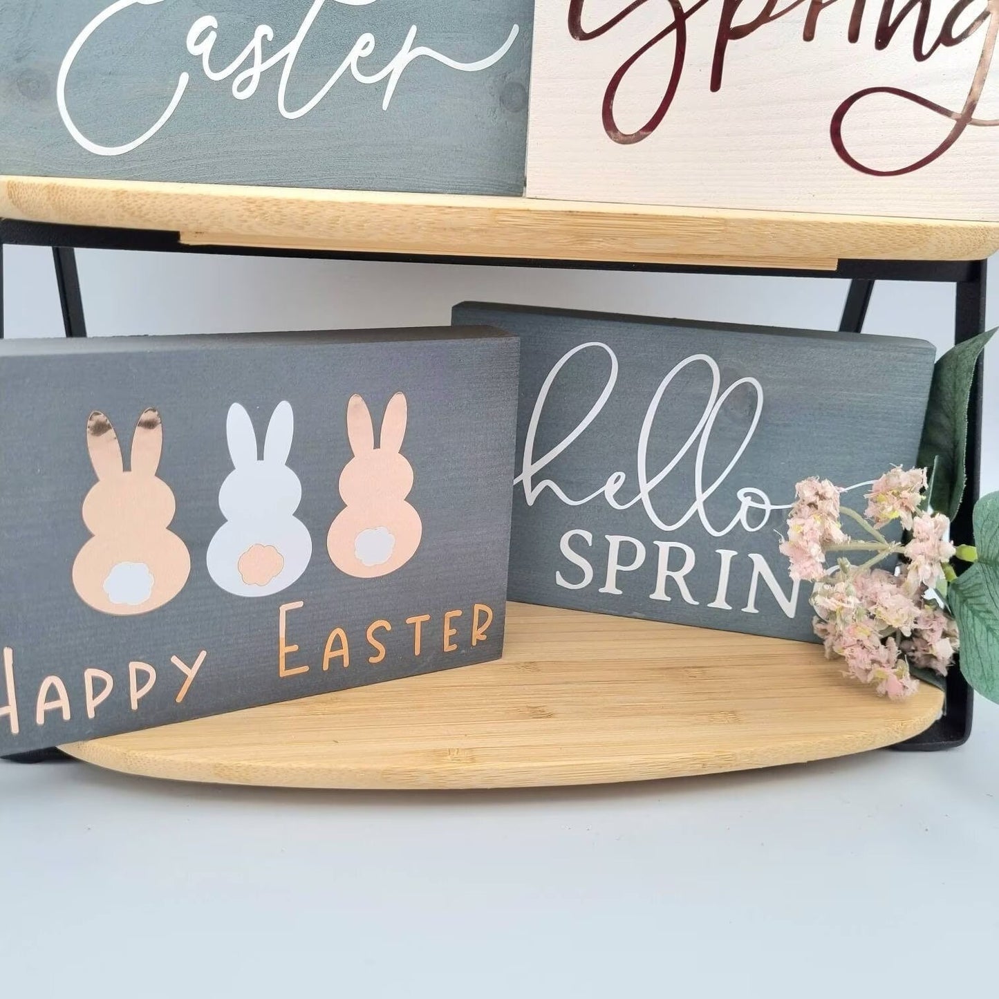 Wooden Spring and Easter tiered tray mini decorative signs