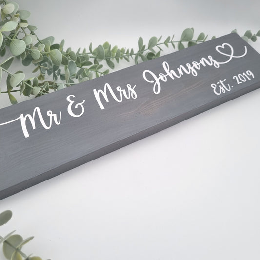 Mr and Mrs Personalised Wooden Sign, Wedding or 5th Wedding Anniversary Gift