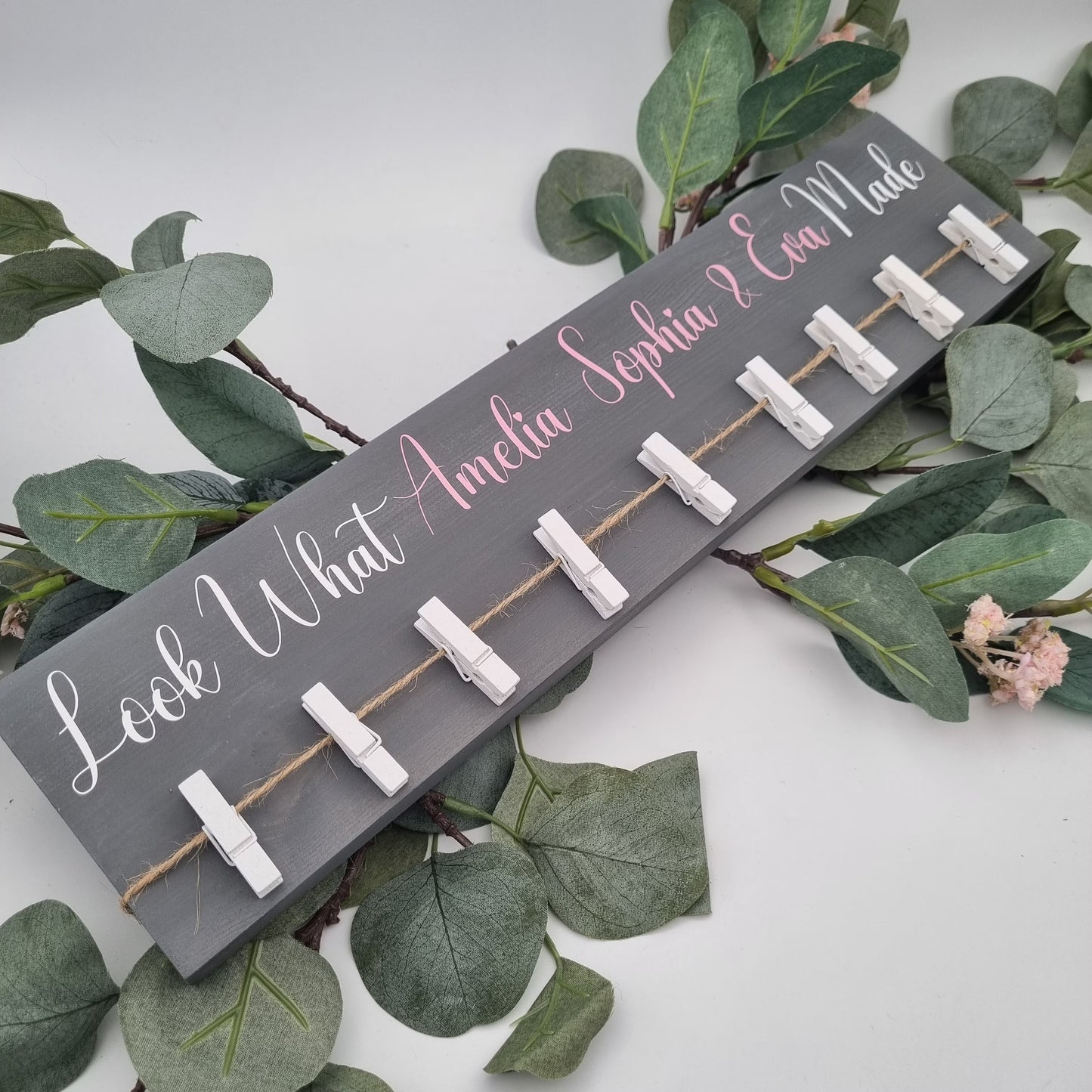Personalised Look What I Made Children's Art Work Display with Wooden Pegs