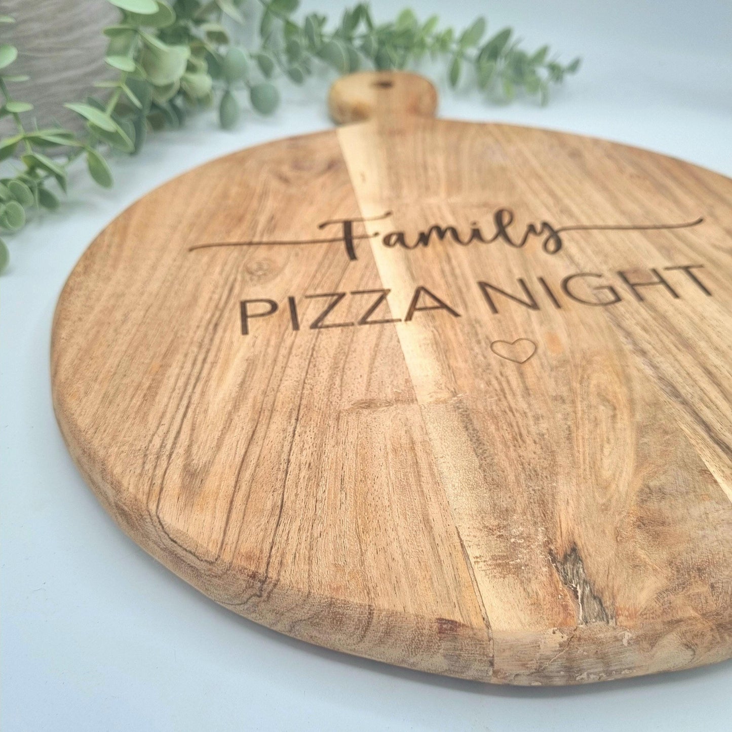 Personalised Pizza Board, Rustic acacia wood serving board