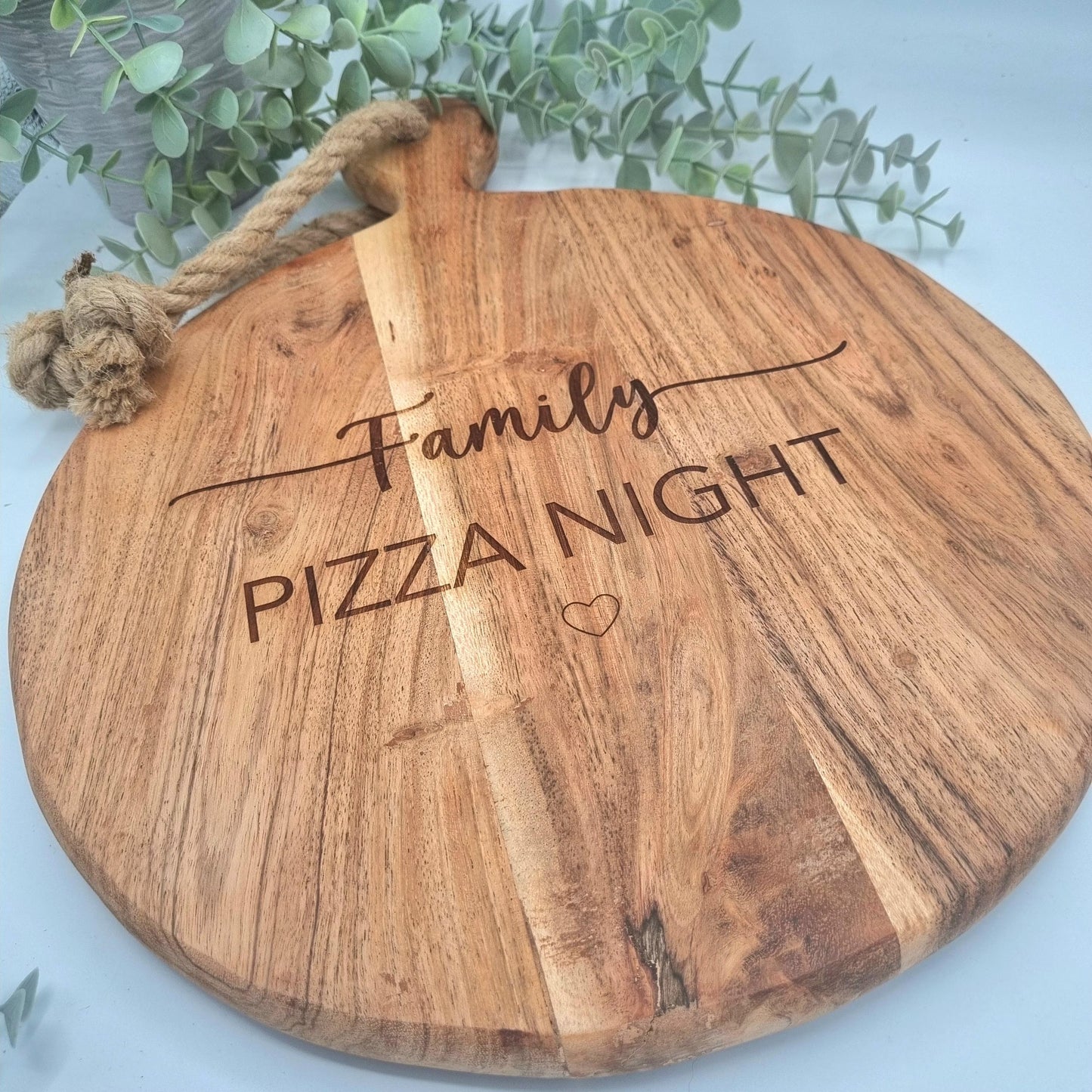 Personalised Pizza Board, Rustic acacia wood serving board