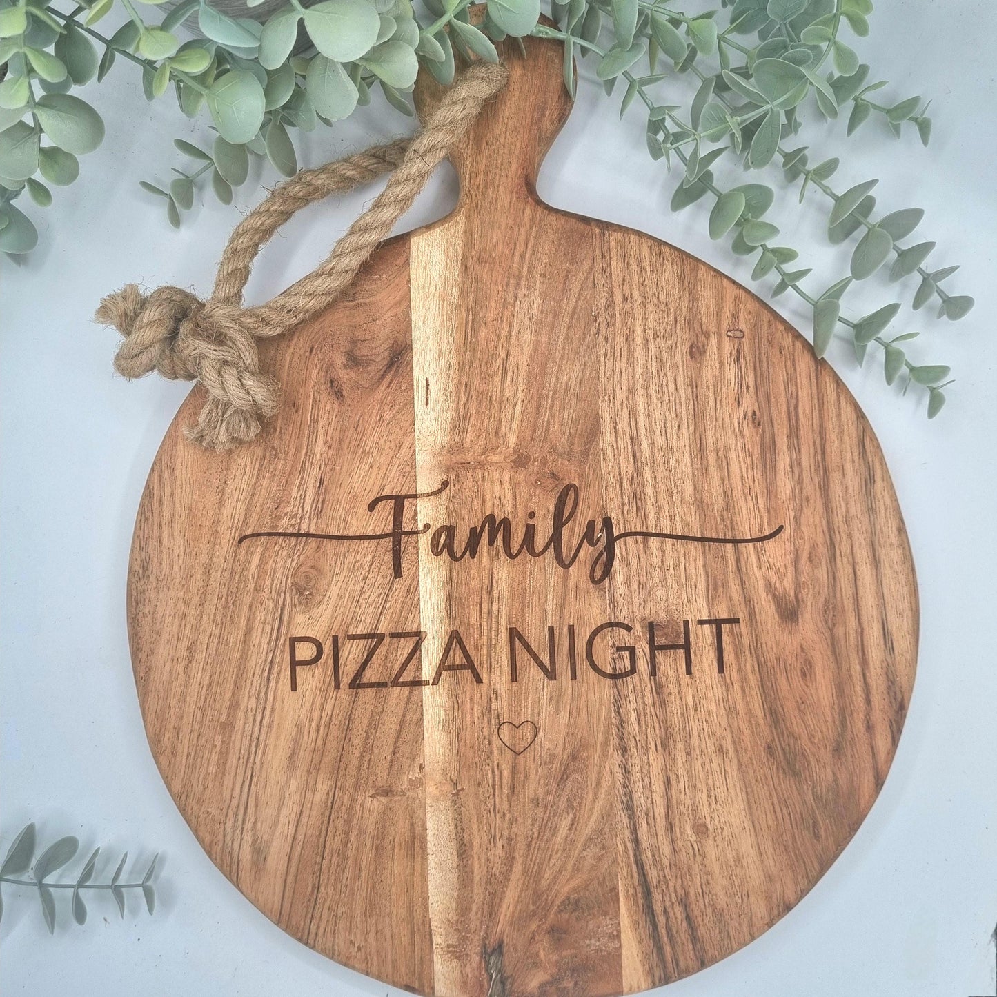Personalised Pizza Board, Rustic acacia wood serving board