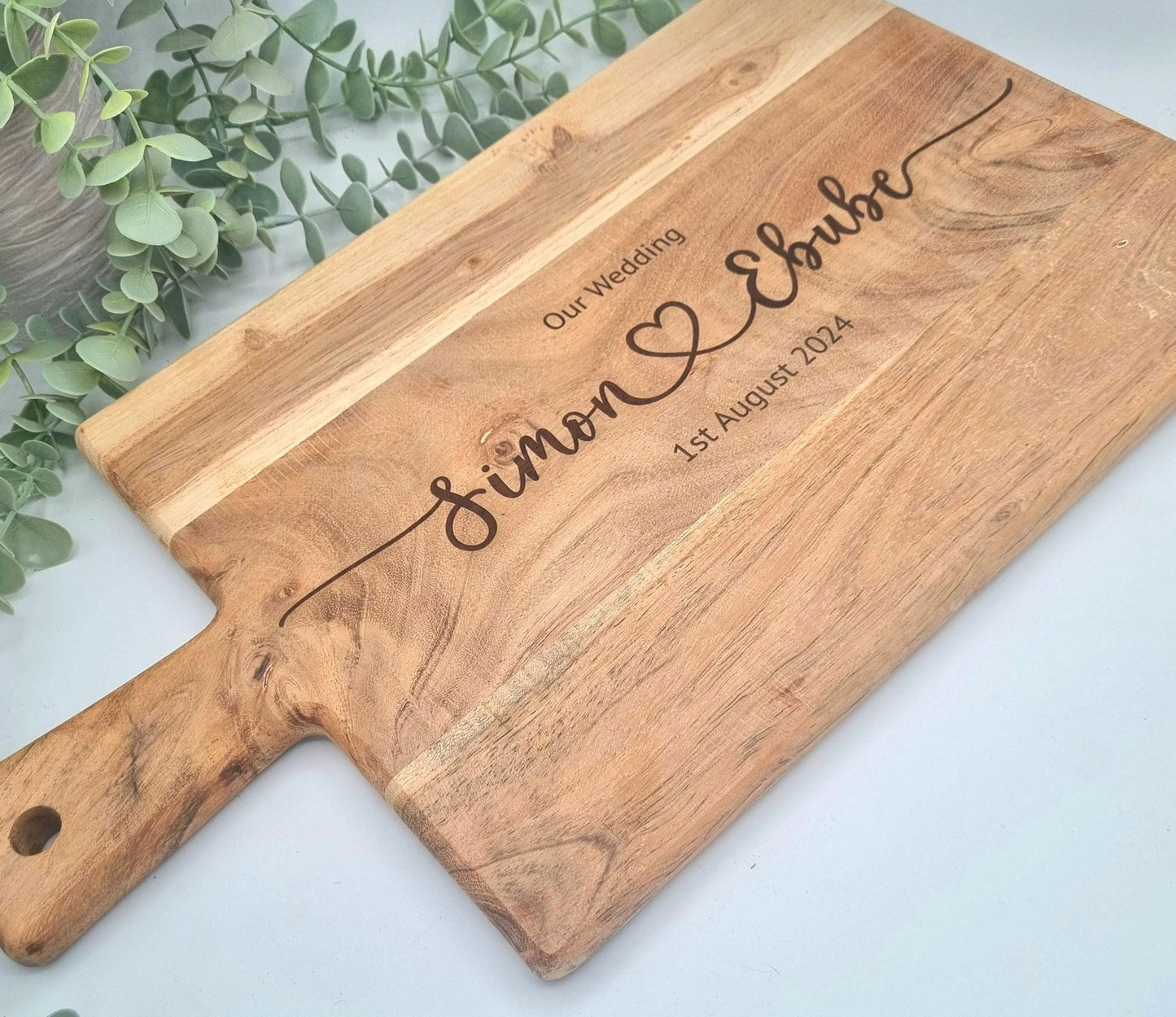 Personalised Engraved Acacia Rustic Wood Serving Board or Chopping Board