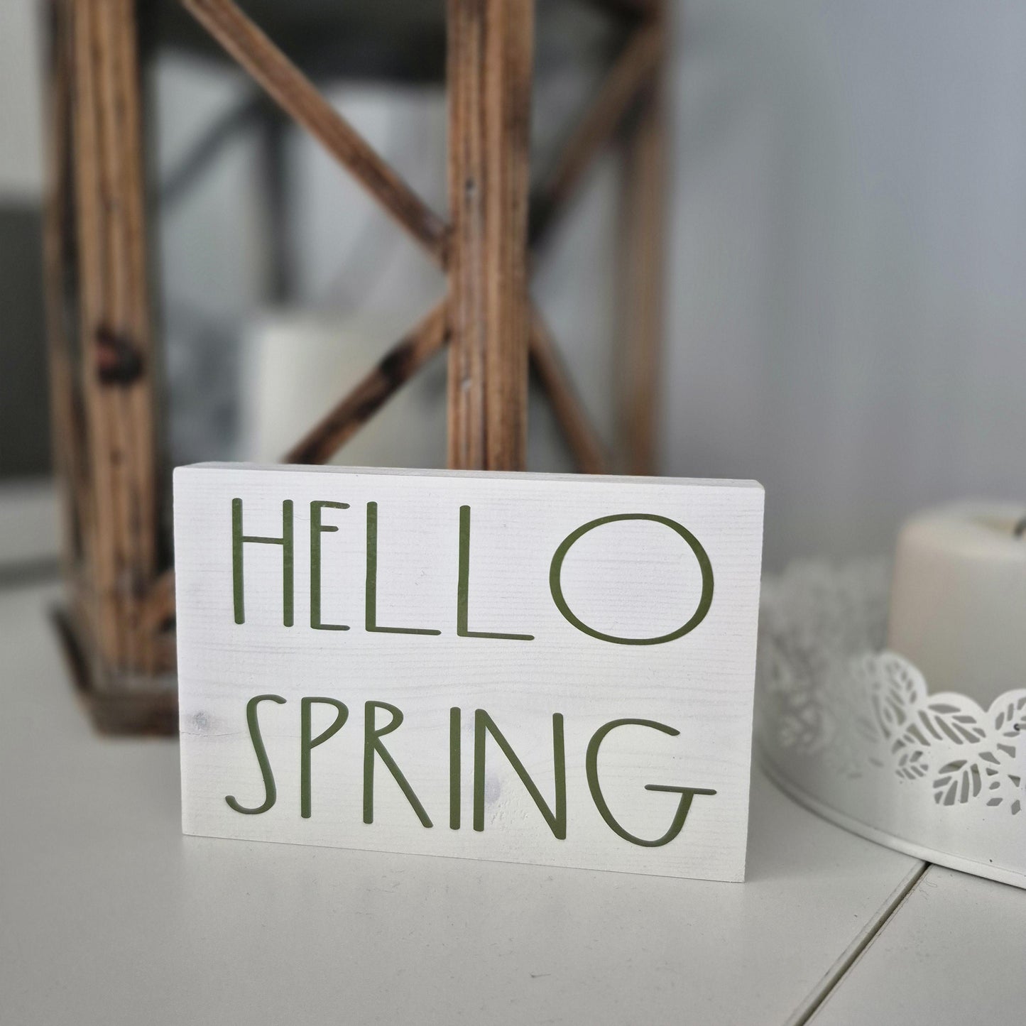Wooden Spring and Easter tiered tray mini decorative signs
