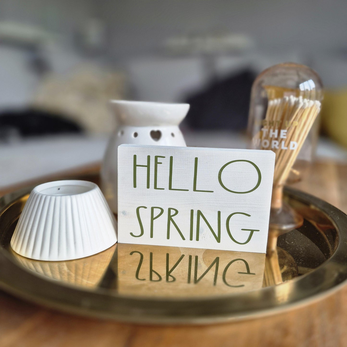 Wooden Spring and Easter tiered tray mini decorative signs