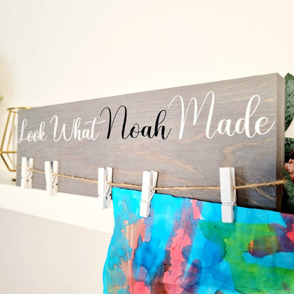 Personalised Look What I Made Children's Art Work Display with Wooden Pegs