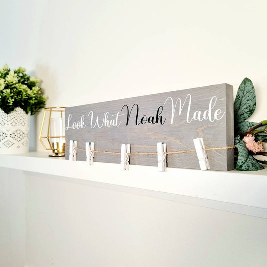 Personalised Look What I Made Children's Art Work Display with Wooden Pegs