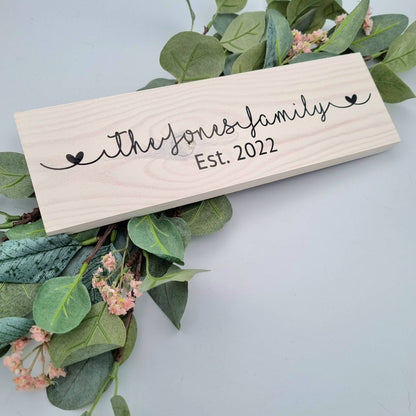 Wooden Family Name Sign, 5th Wedding Anniversary Gift