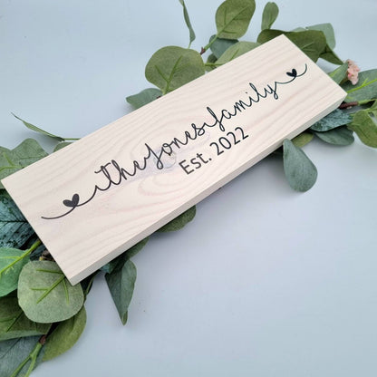 Wooden Family Name Sign, 5th Wedding Anniversary Gift
