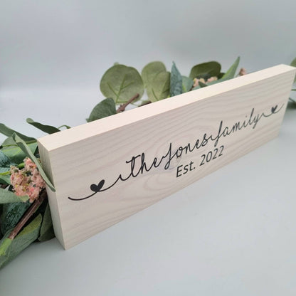Wooden Family Name Sign, 5th Wedding Anniversary Gift