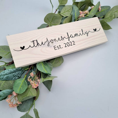 Wooden Family Name Sign, 5th Wedding Anniversary Gift