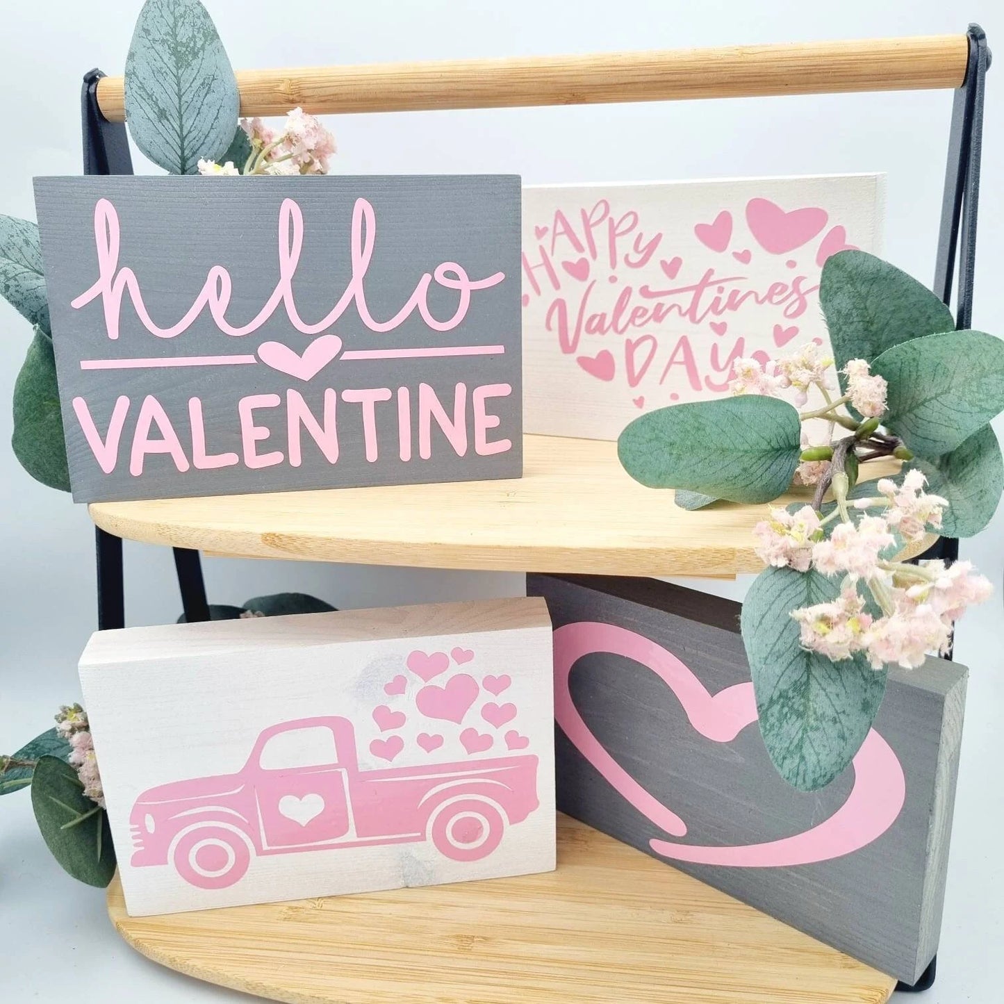 Valentines day wooden tiered tray mini sign decorations