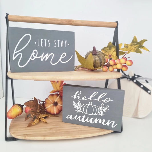 Decorative Autumn Mini Wooden Sign for Tiered Tray Decor