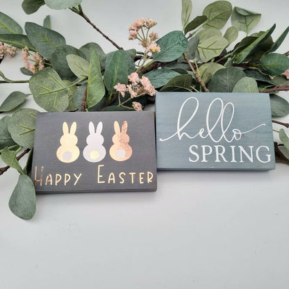 Wooden Spring and Easter tiered tray mini decorative signs