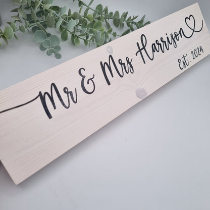 Mr and Mrs Personalised Wooden Sign, Wedding or 5th Wedding Anniversary Gift