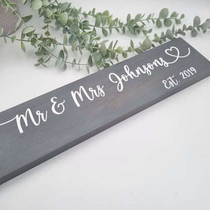 Mr and Mrs Personalised Wooden Sign, Wedding or 5th Wedding Anniversary Gift