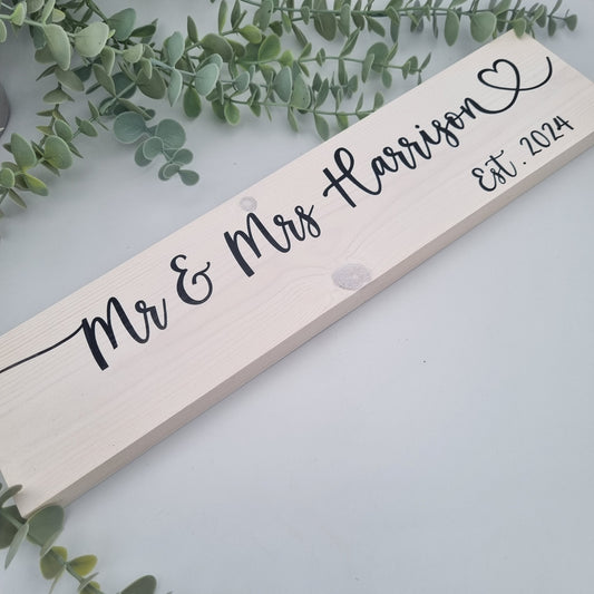 Mr and Mrs Personalised Wooden Sign, Wedding or 5th Wedding Anniversary Gift