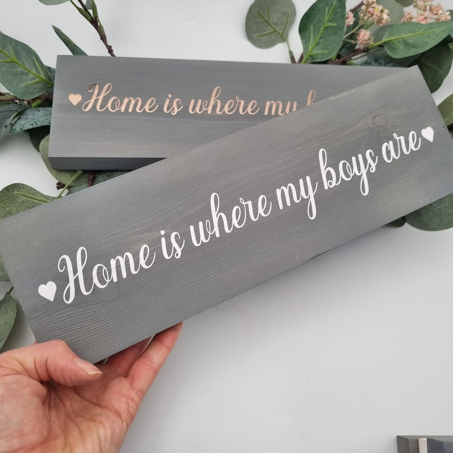 Customised Home is Where My girls are wooden family name sign, Home is Where My Boys are