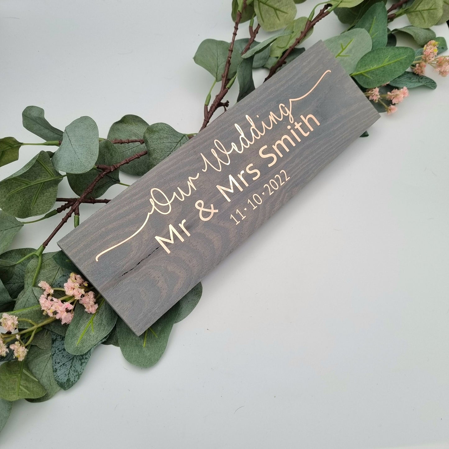Our Wedding personalised Mr and Mrs sign with wedding date