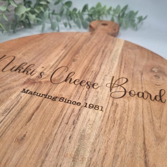 Personalised Cheese Board Serving Platter made from Rustic Acacia Wood