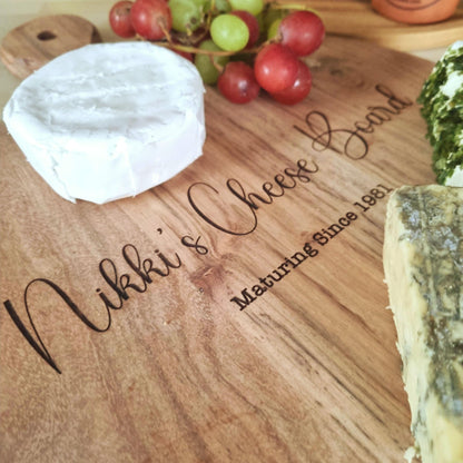 Personalised Cheese Board Serving Platter made from Rustic Acacia Wood