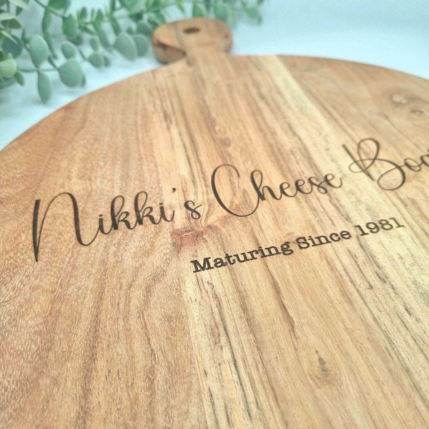 Personalised Cheese Board Serving Platter made from Rustic Acacia Wood