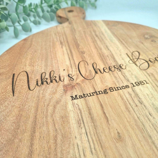 Personalised Cheese Board Serving Platter made from Rustic Acacia Wood