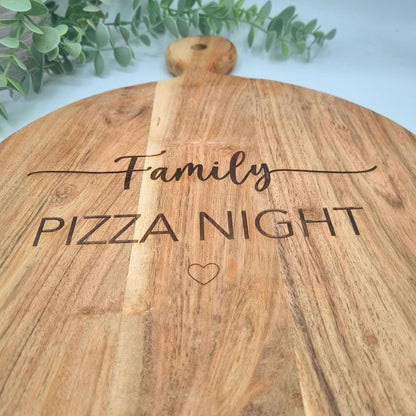 Personalised Pizza Board, Rustic acacia wood serving board