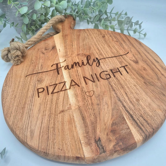 Personalised Pizza Board, Rustic acacia wood serving board
