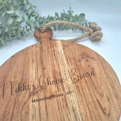 Personalised Cheese Board Serving Platter made from Rustic Acacia Wood