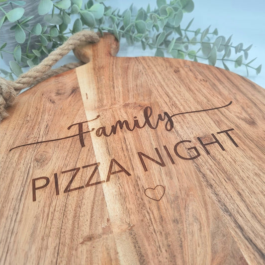 Personalised Pizza Board, Rustic acacia wood serving board