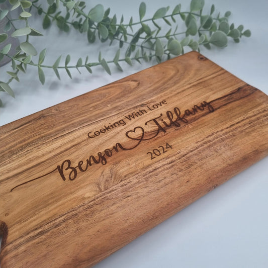Personalised Engraved Acacia Rustic Wood Serving Board or Chopping Board, Charcuterie Board - Add your own wording