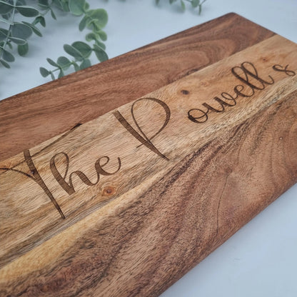 Personalised Engraved Acacia Rustic Wood Serving Board - Add your own wording