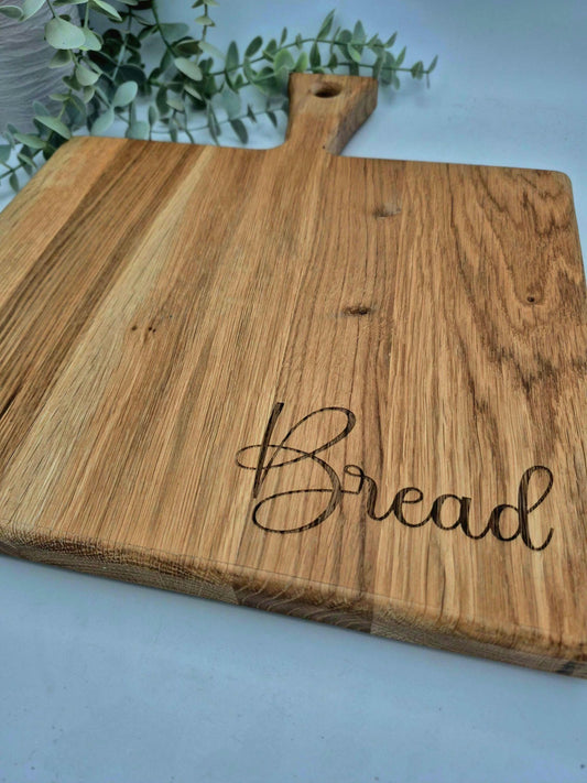 Oak engraved wooden bread paddle board