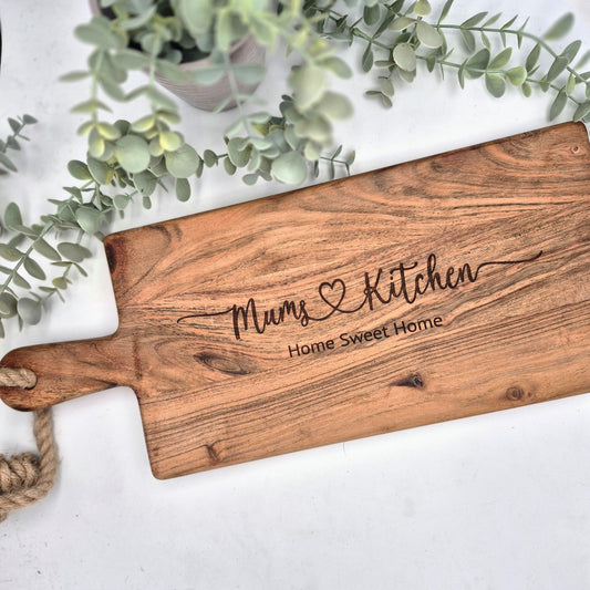 Personalised Engraved Acacia Rustic Wood Serving Board, Add Your Wording